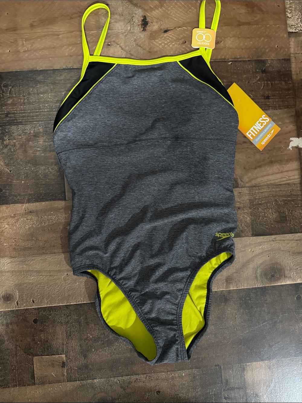 Speedo Gray & Neon Yellow One Piece Swimsuit